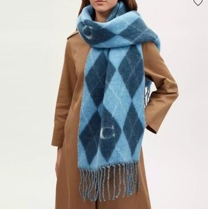 Coach Argyle Print Oversized Muffler Wool Scarf